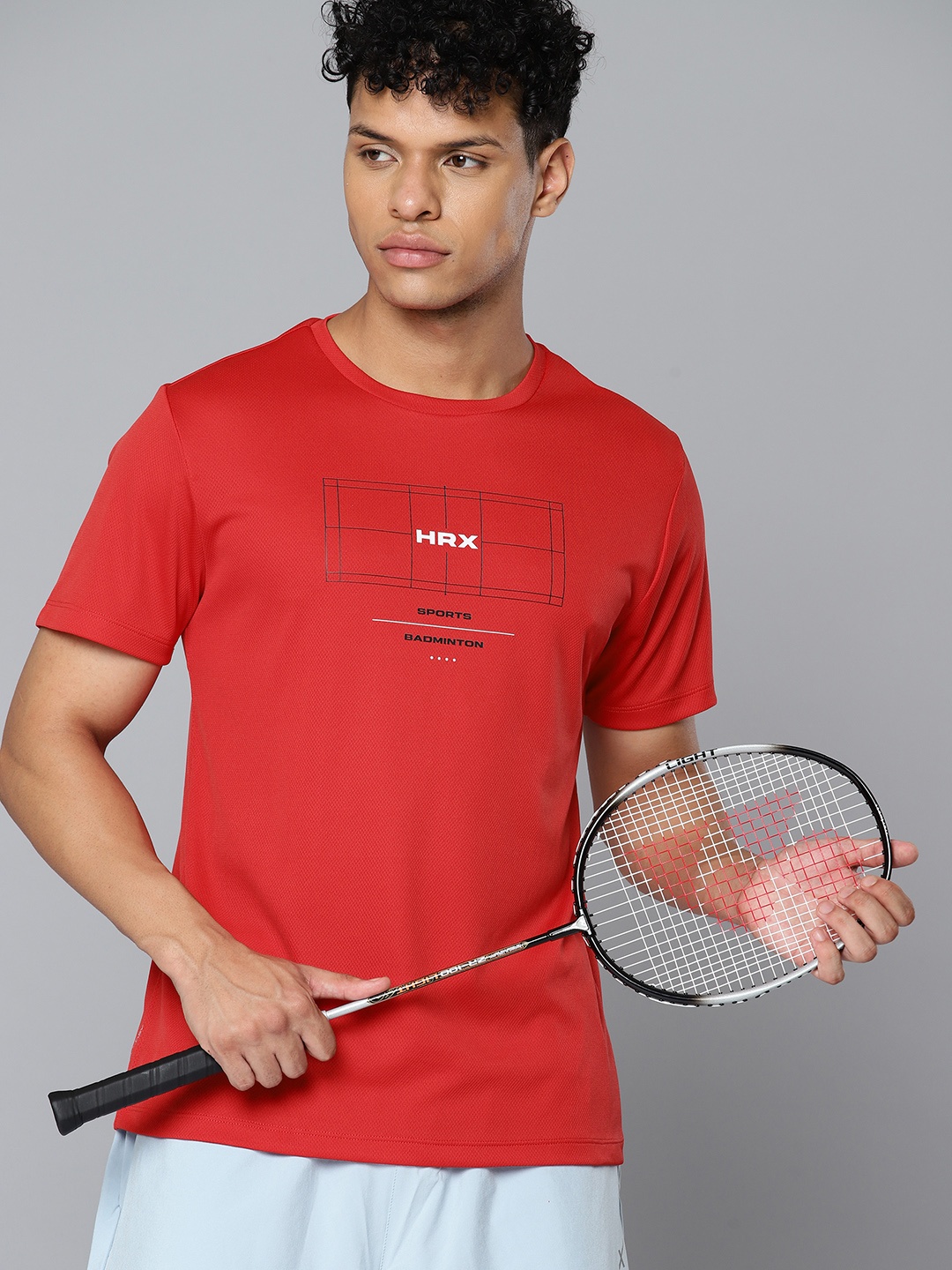 

HRX by Hrithik Roshan Rapid-Dry Printed Racket Sport T-shirt, Red