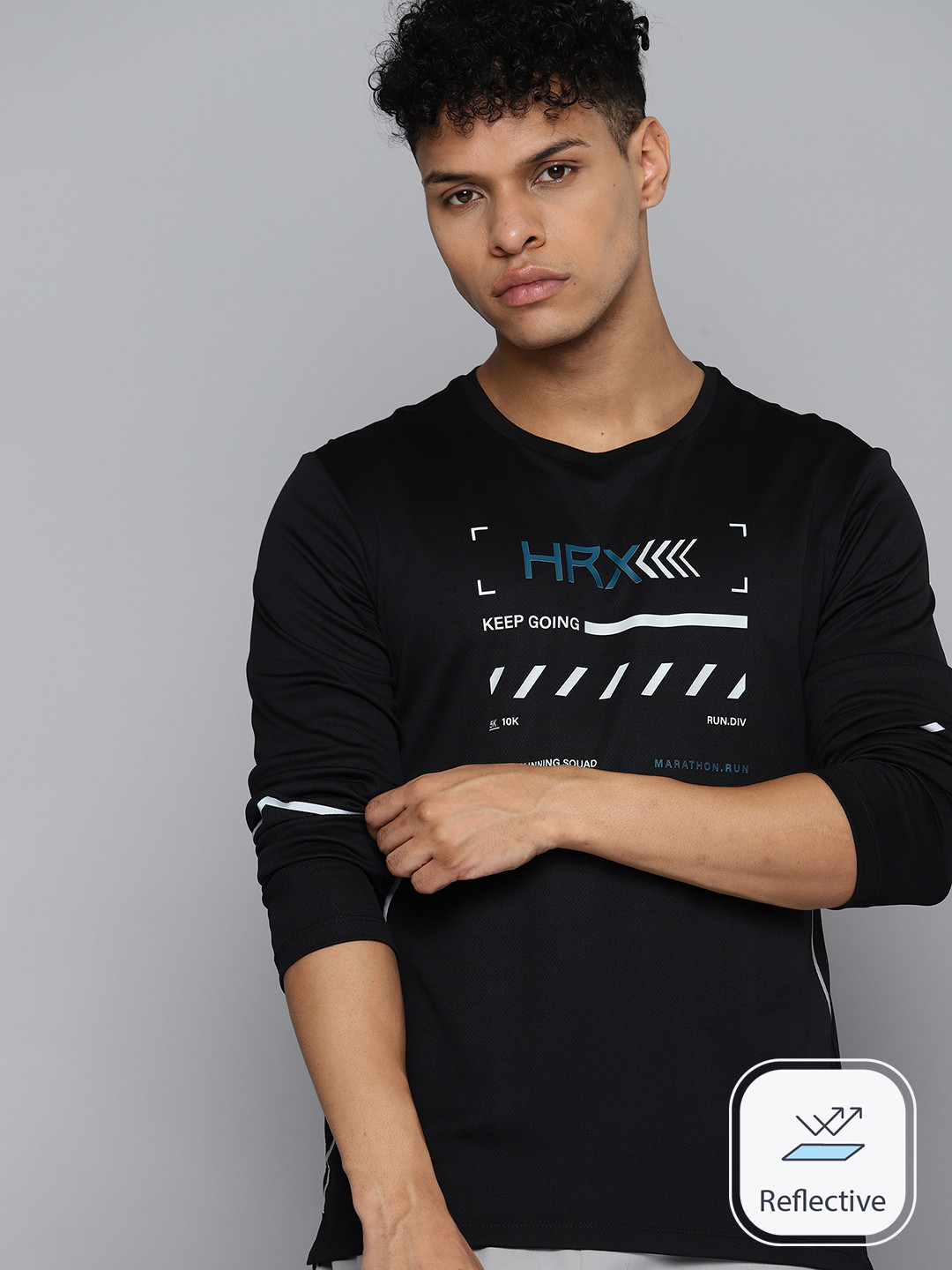 

HRX by Hrithik Roshan Men Rapid-Dry Brand Logo Printed Running T-shirt, Black