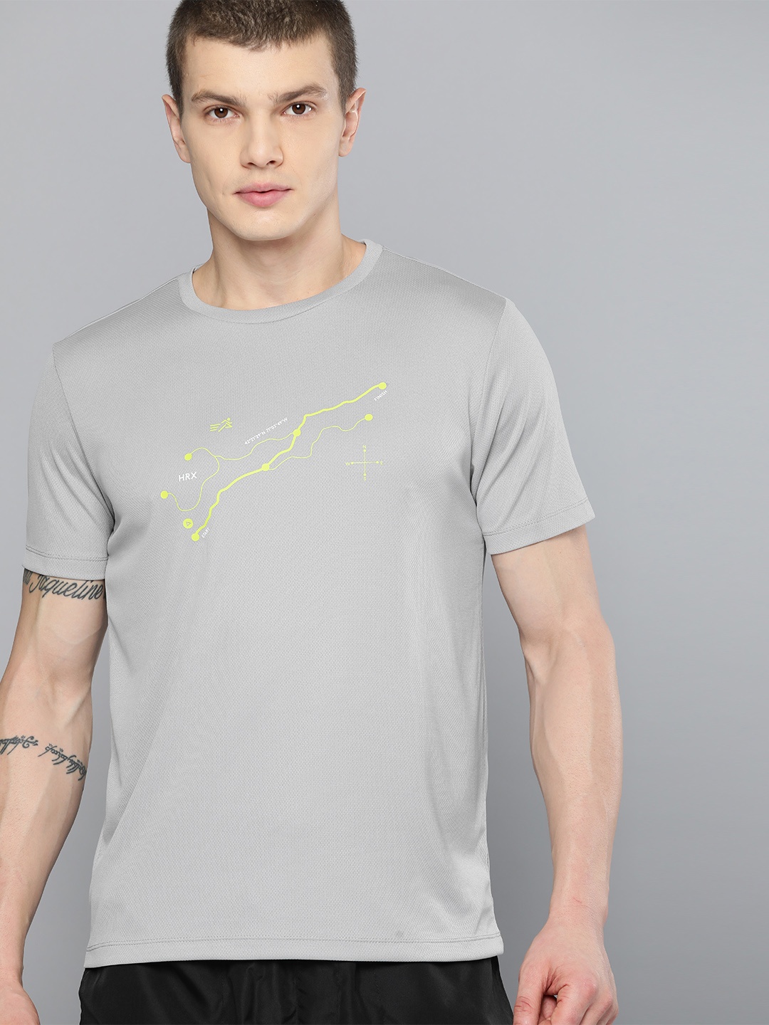 

HRX by Hrithik Roshan Men Graphic Print Rapid-Dry Running T-shirt, Grey