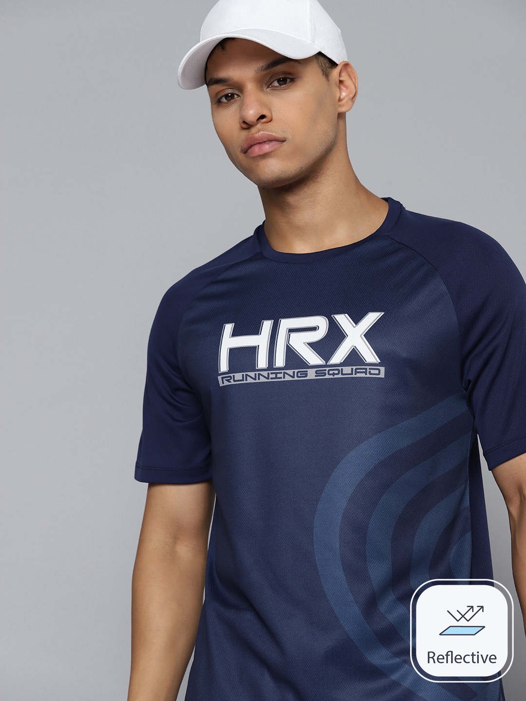 

HRX by Hrithik Roshan Men Rapid-Dry Brand Logo Printed Running T-shirt, Navy blue