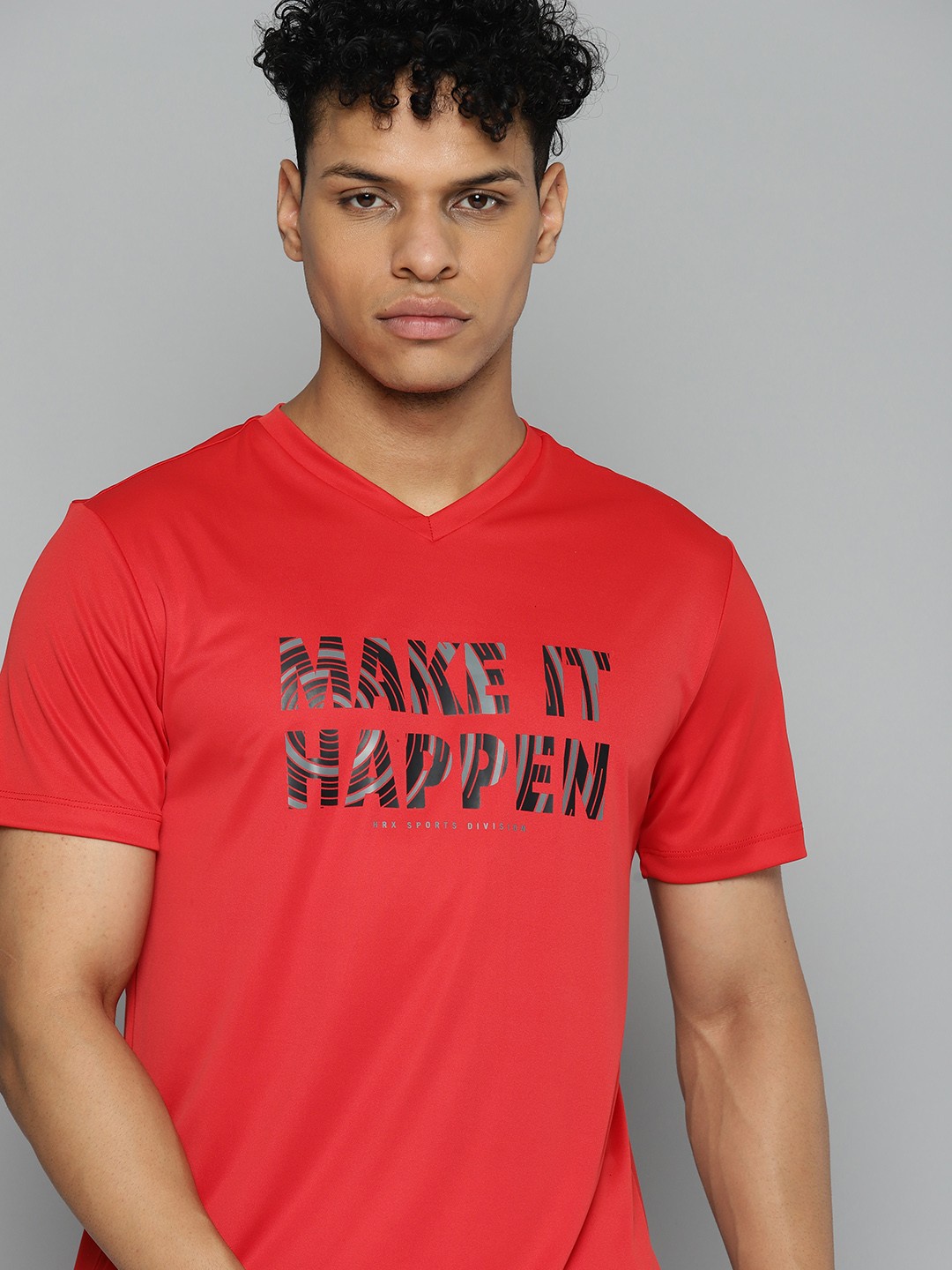 

HRX by Hrithik Roshan Men Typography Printed V-Neck Badminton T-shirt, Red