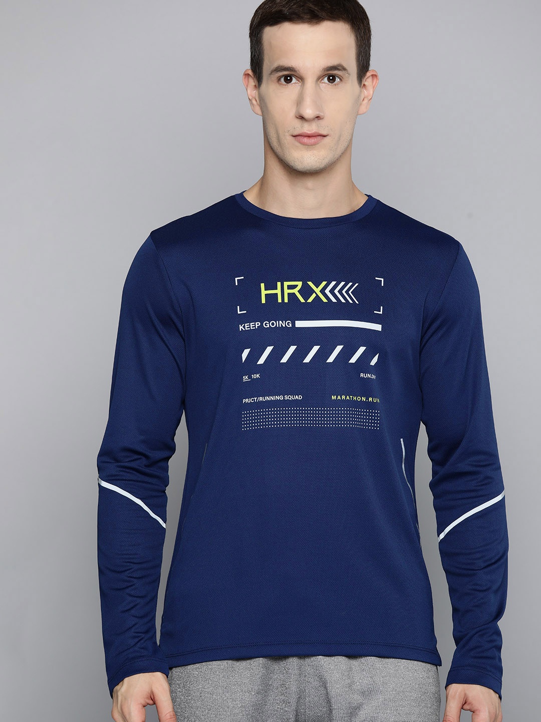 

HRX by Hrithik Roshan Men Brand Logo Rapid-Dry Running T-shirt, Navy blue
