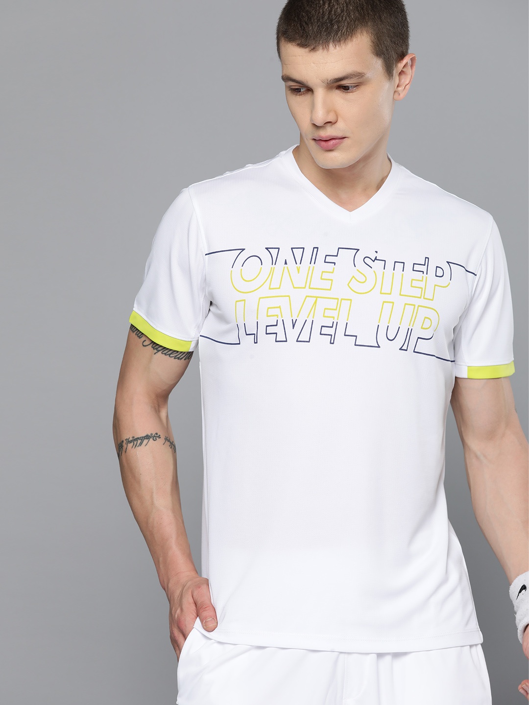

HRX by Hrithik Roshan Rapid-Dry Printed Racket Sport T-shirt, White