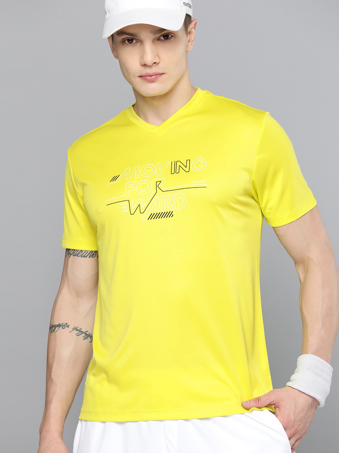 

HRX by Hrithik Roshan Rapid-Dry Brand Logo Printed Racket Sports T-shirt, Lime green