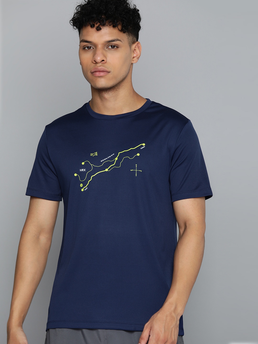 

HRX by Hrithik Roshan Rapid Dry Printed Sports T-shirt, Navy blue