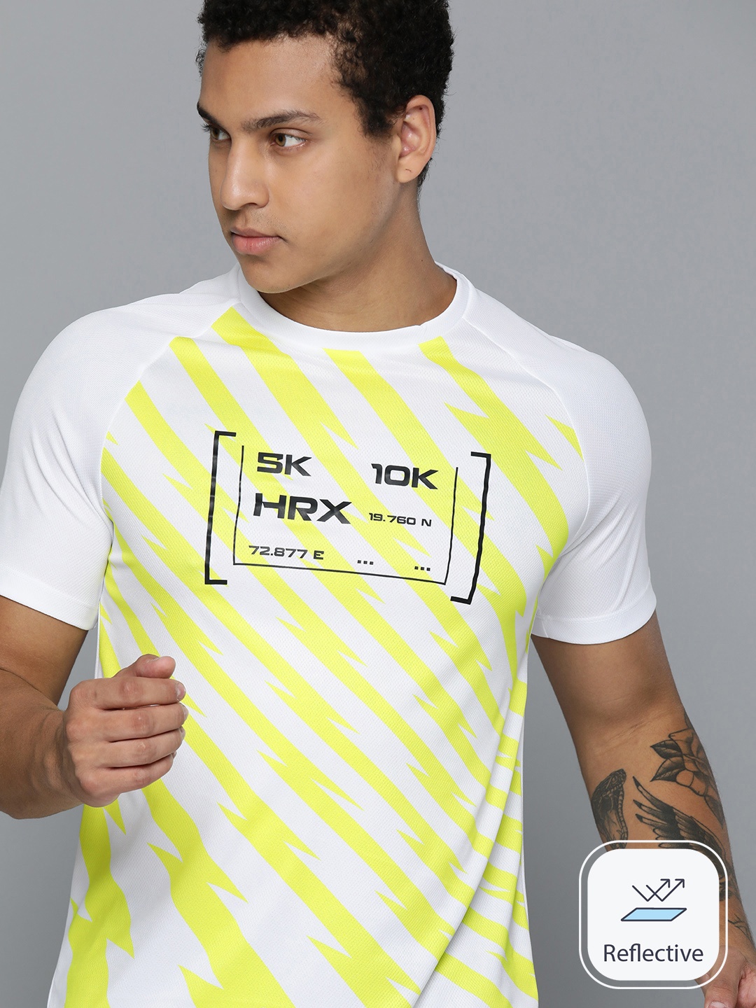 

HRX by Hrithik Roshan Rapid-Dry Striped Running T-shirt, White