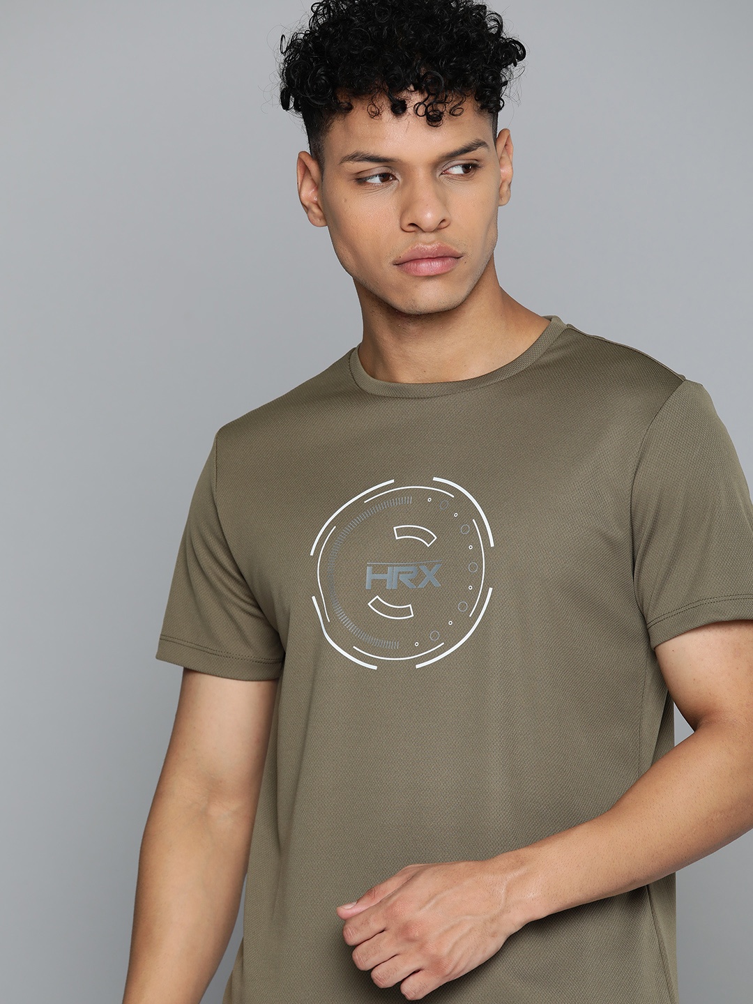 

HRX by Hrithik Roshan Brand Logo Printed Rapid-Dry Running T-shirt, Olive
