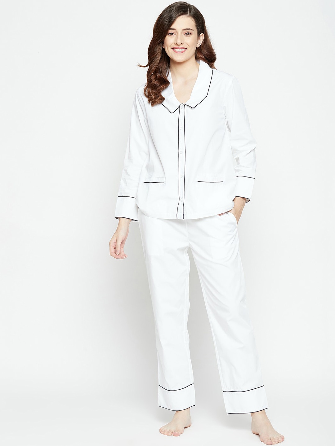 

CHILL WINSTON Women Pure Cotton Night Suit, White