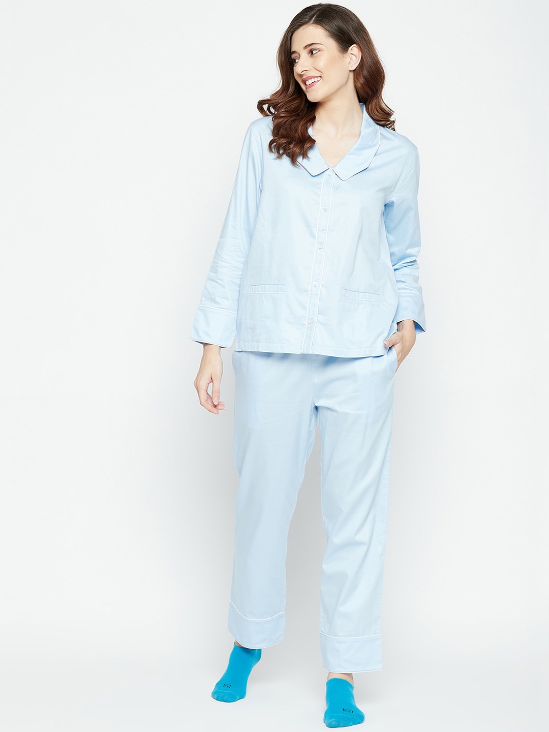 

CHILL WINSTON Women Pure Cotton Night Suit, Turquoise blue