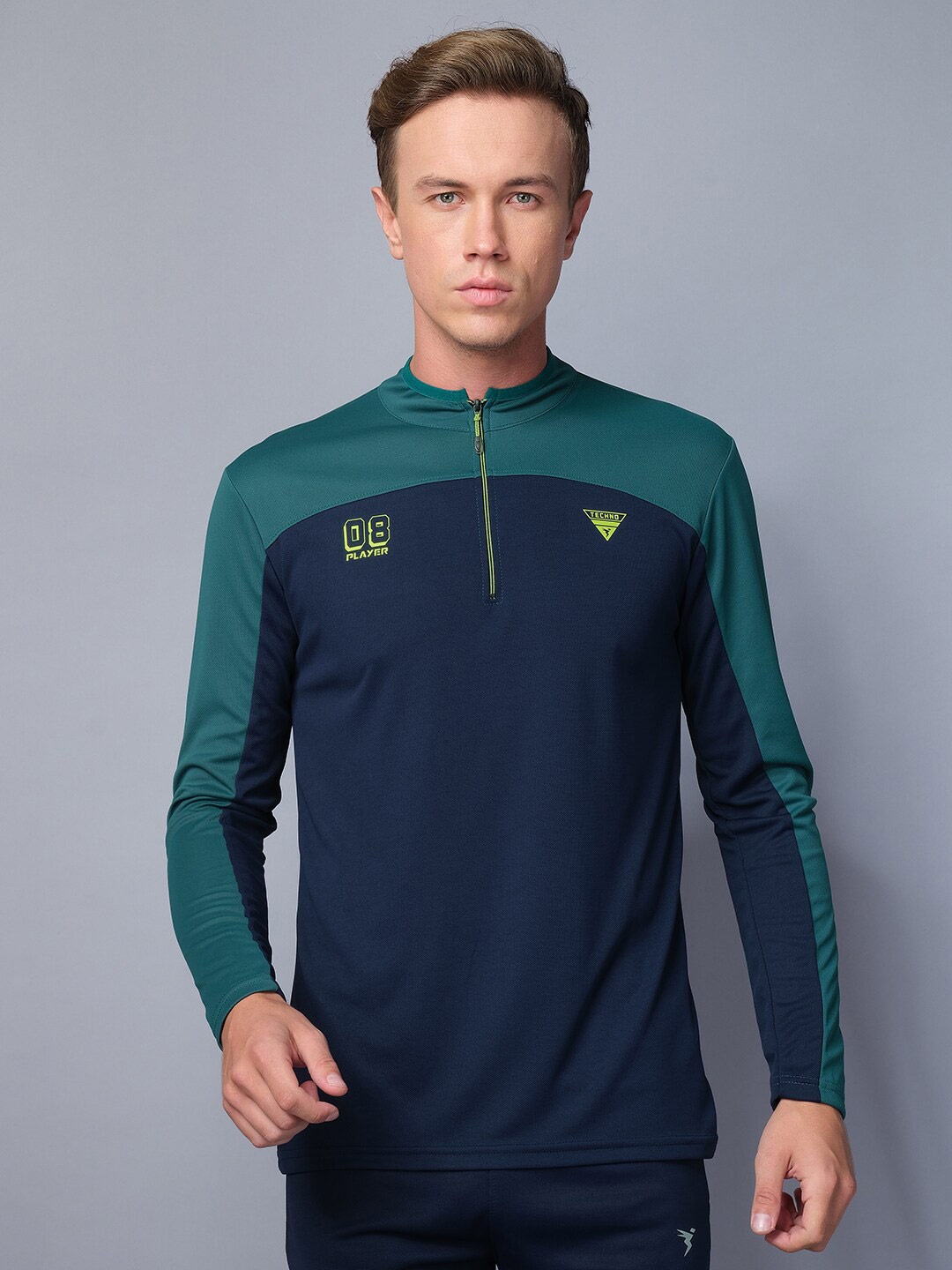 

Technosport Colourblocked High Neck Antimicrobial T-shirt, Navy blue