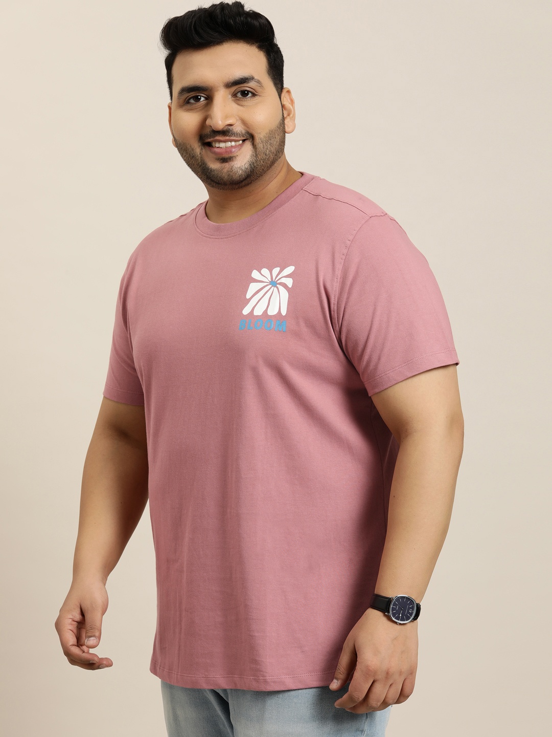 

Sztori Plus Size Floral Printed Pure Cotton T-shirt, Pink