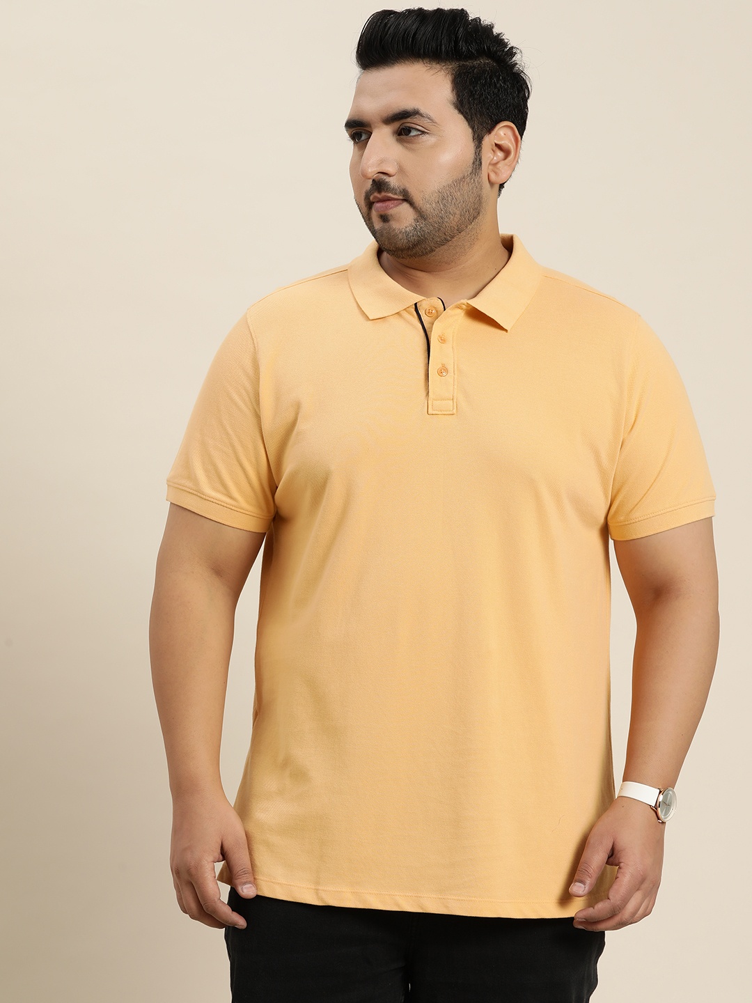 

Sztori Plus Size Polo Collar Pure Cotton T-shirt, Yellow