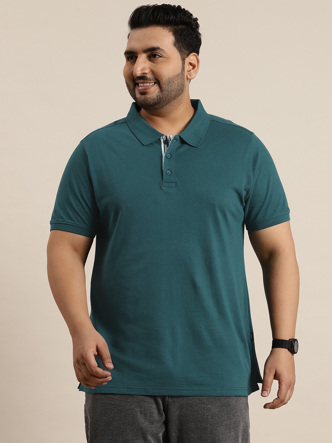 

Sztori Plus Size Pure Cotton Polo Collar T-shirt, Green