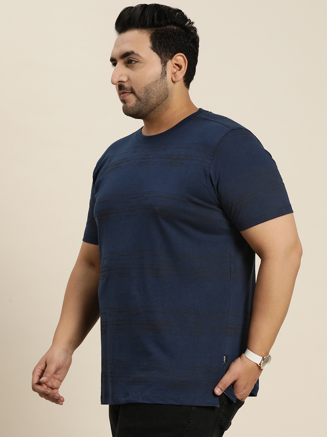 

Sztori Plus Size Pure Cotton T-shirt, Navy blue