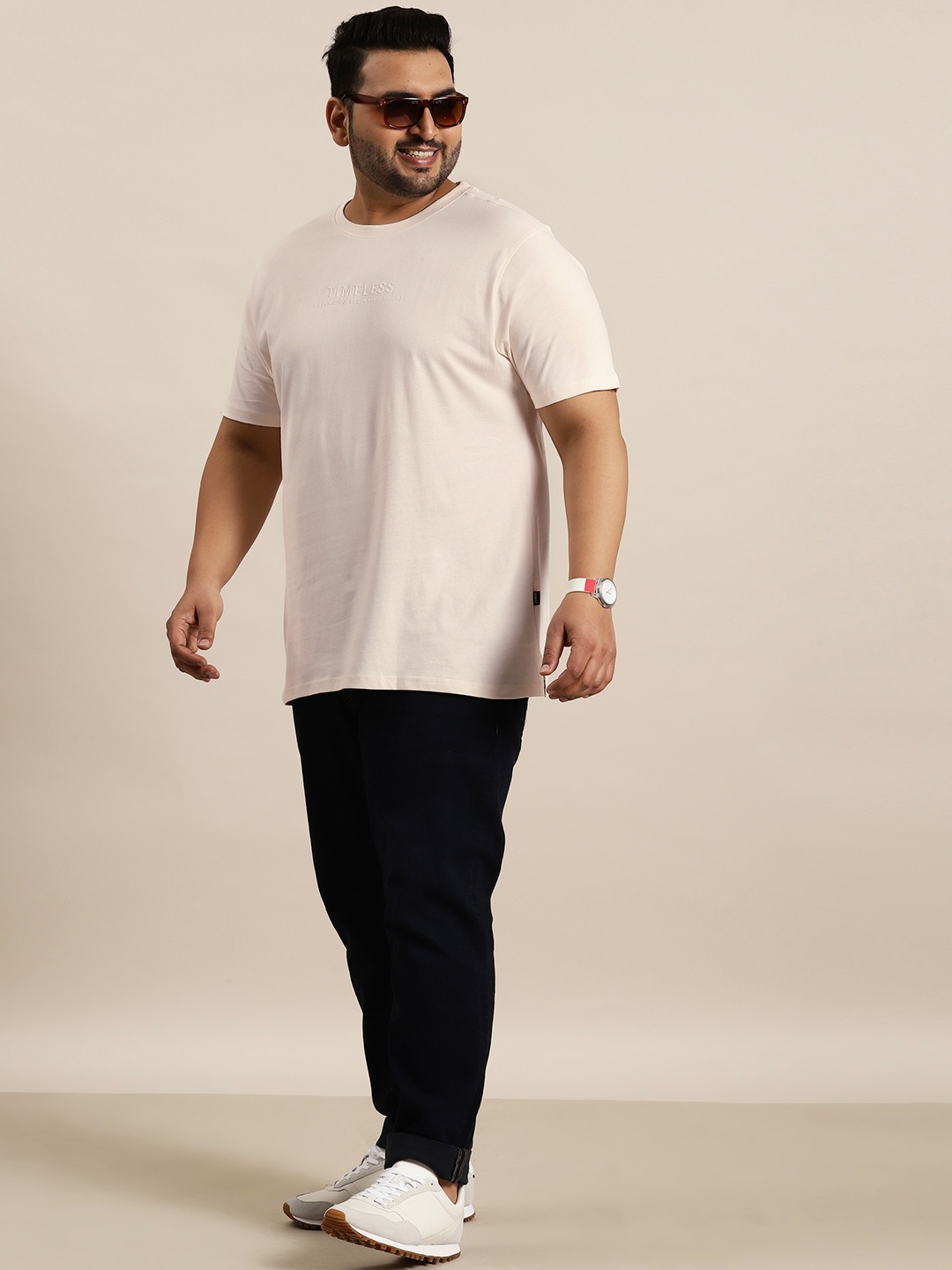 

Sztori Plus Size Cotton Round Neck Typography Print Detail T-shirt, Off white
