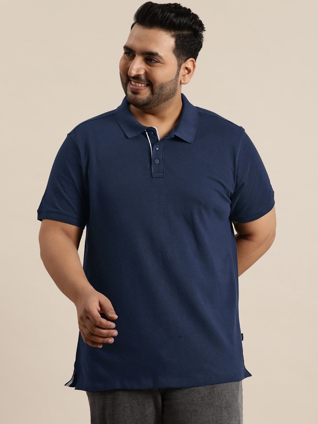 

Sztori Plus Size Pure Cotton Polo Collar T-shirt, Navy blue