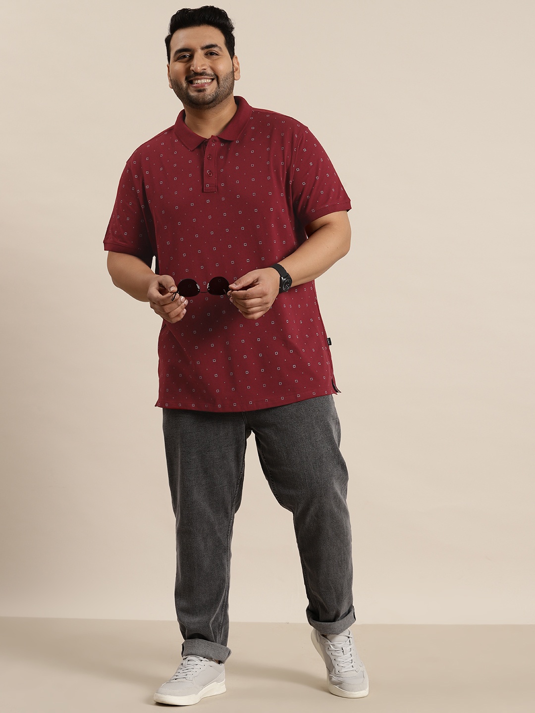 

Sztori Plus Size Printed Polo Collar Pure Cotton T-shirt, Maroon