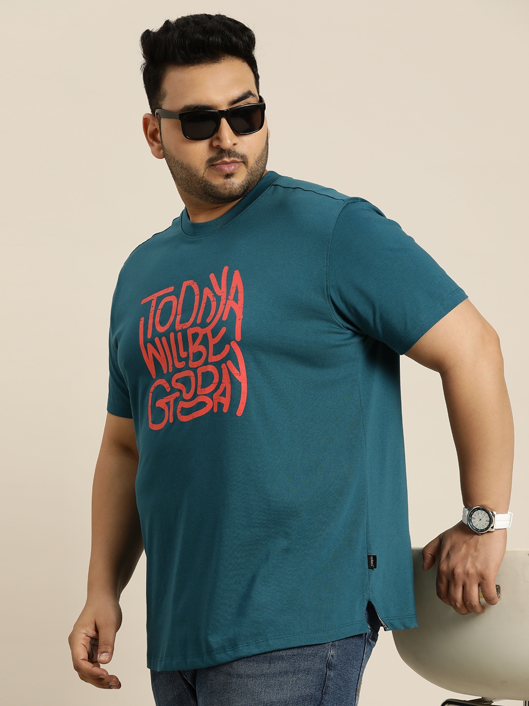 

Sztori Men Plus Size Typography Printed T-shirt, Teal