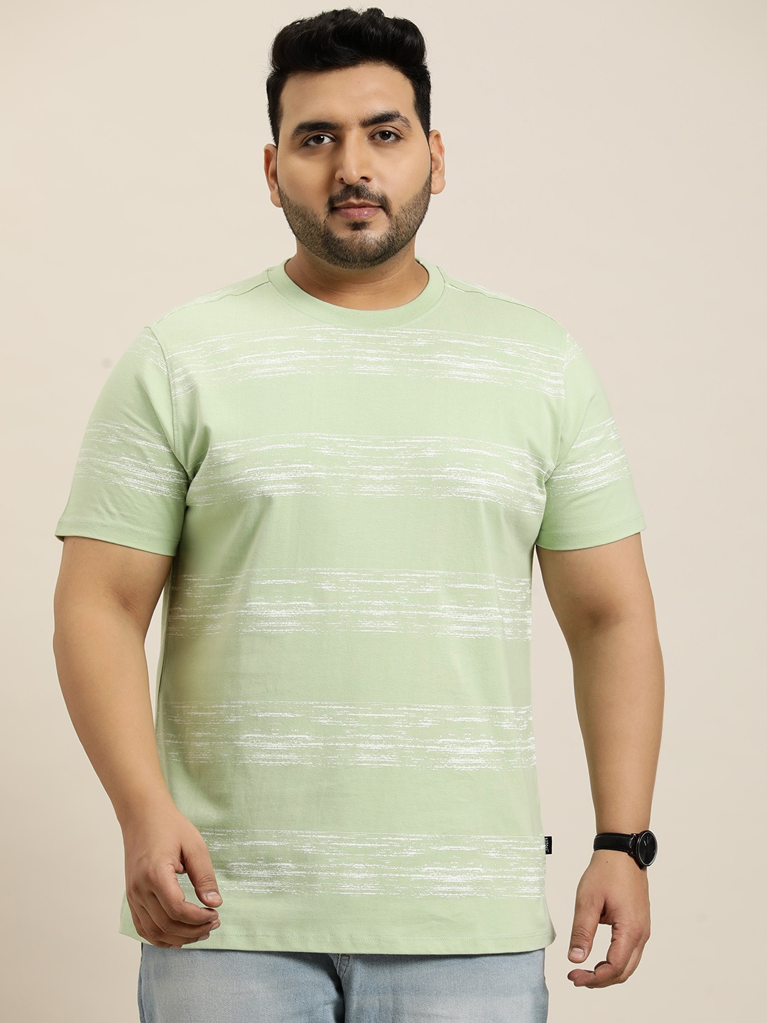 

Sztori Plus Size Printed Pure Cotton T-shirt, Green