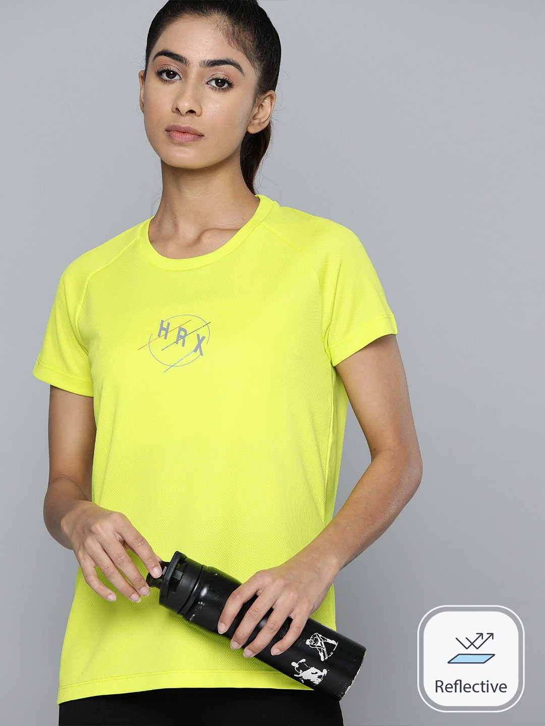 

HRX by Hrithik Roshan Brand Logo Printed Running Rapid-Dry T-shirt, Lime green