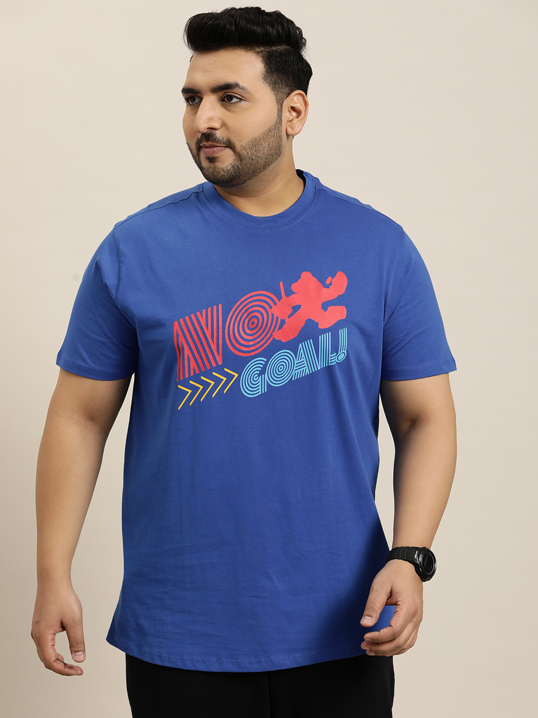 

Sztori Plus Size Typography Printed Pure Cotton T-shirt, Blue