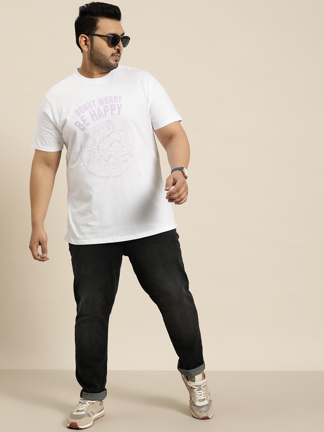 

Sztori Plus Size Typography Printed Pure Cotton T-shirt, White