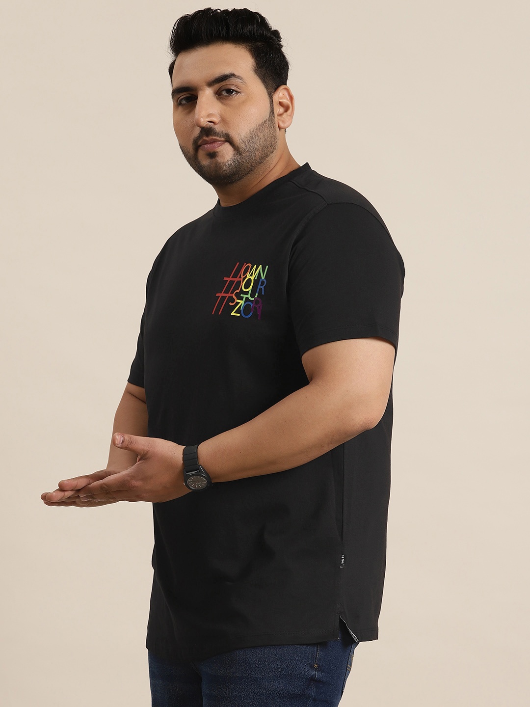 

Sztori Plus Size Pride Printed Pure Cotton T-shirt, Black