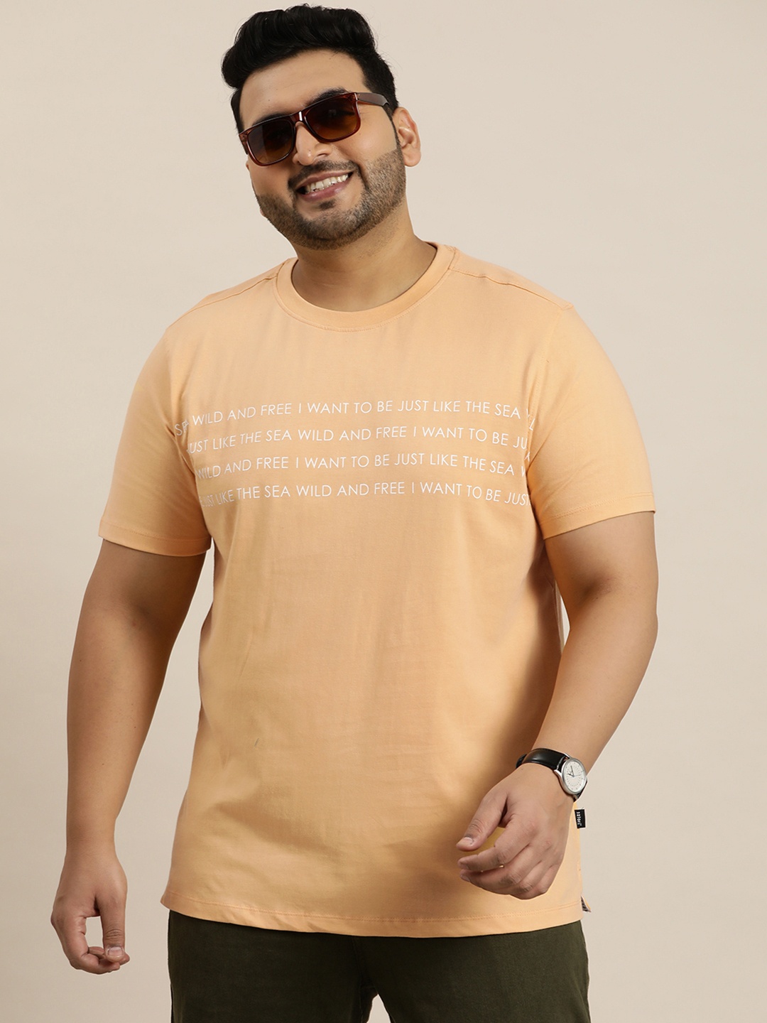 

Sztori Plus Size Typography Printed Pure Cotton T-shirt, Peach