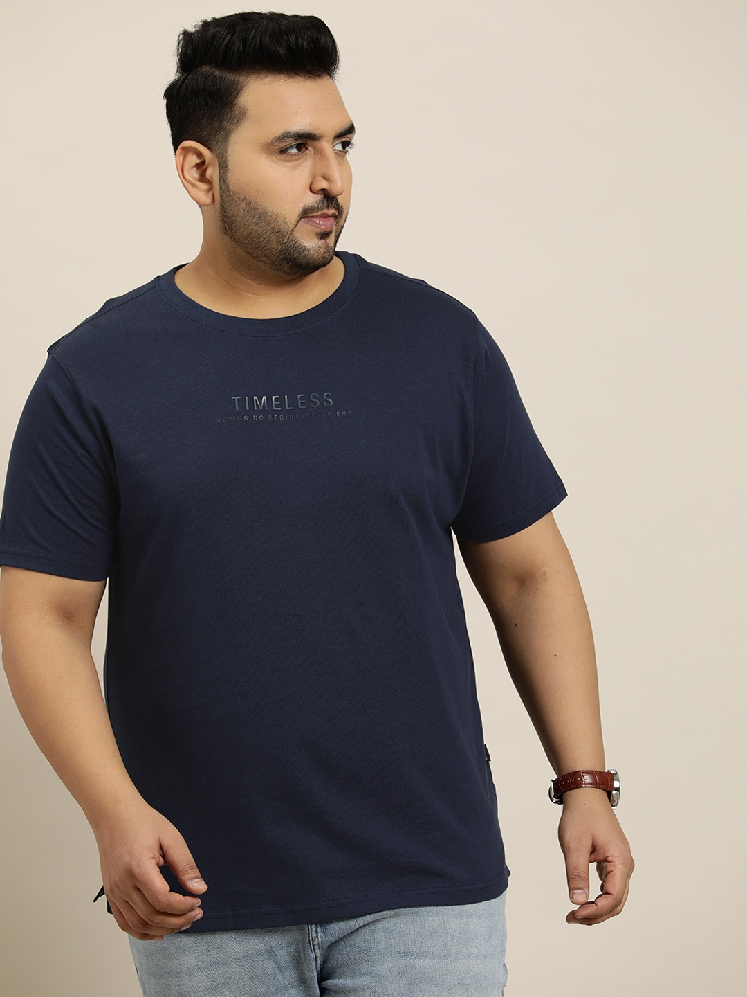 

Sztori Plus Size Pure Cotton T-shirt, Navy blue