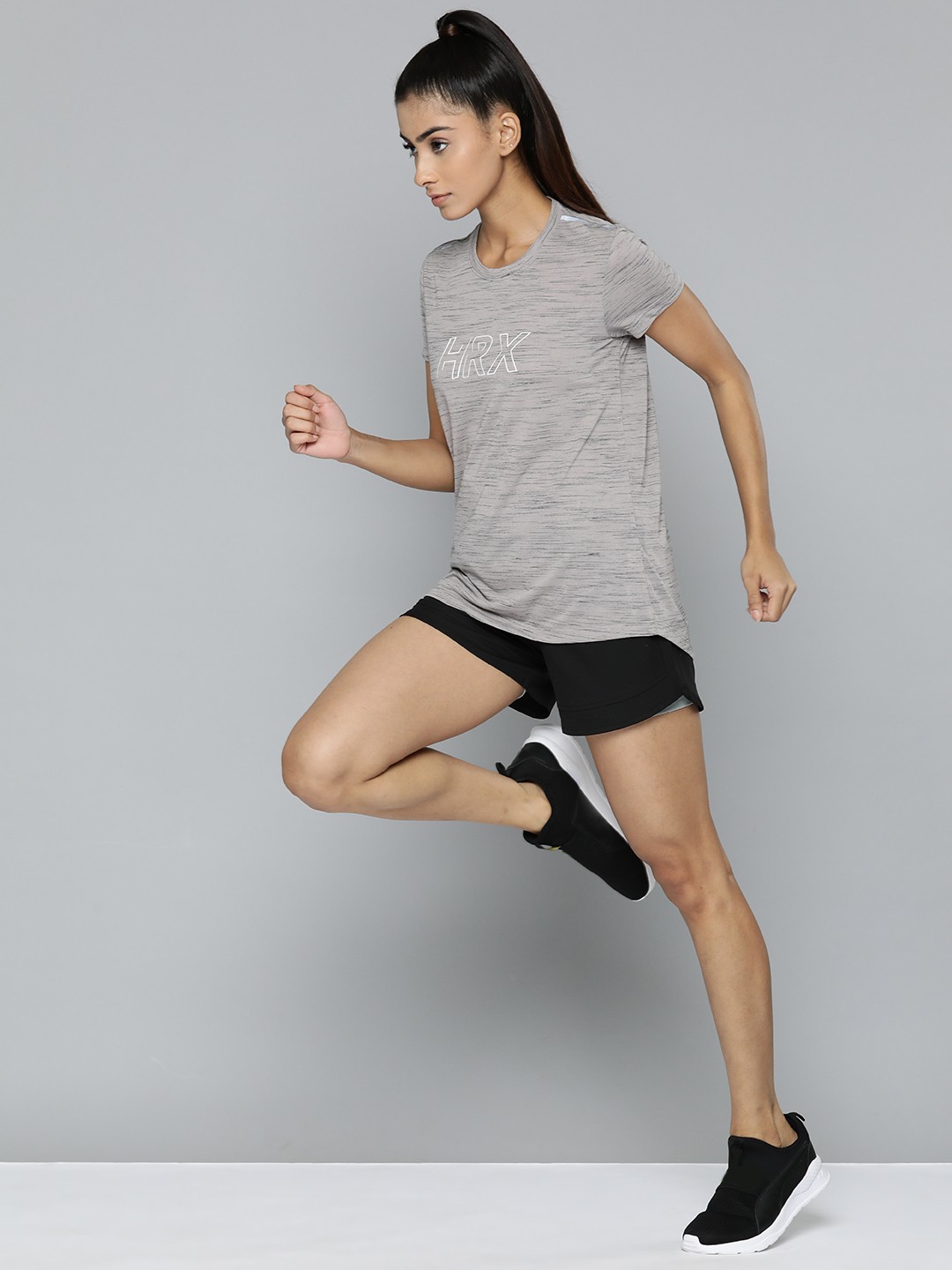 

HRX by Hrithik Roshan Brand Logo Printed Running T-shirt, Grey melange