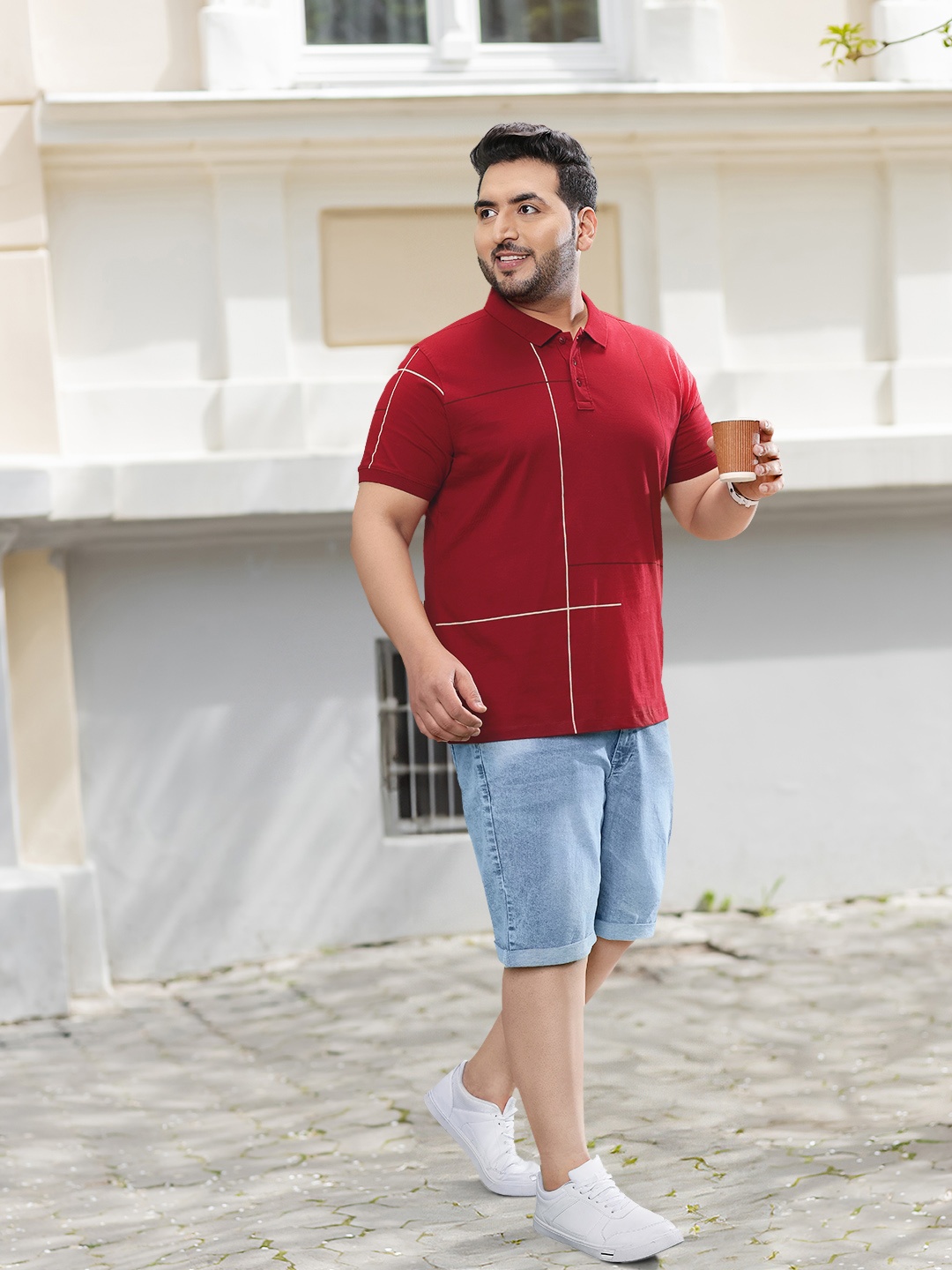 

Sztori Plus Size Striped Polo Collar Pure Cotton T-shirt, Maroon