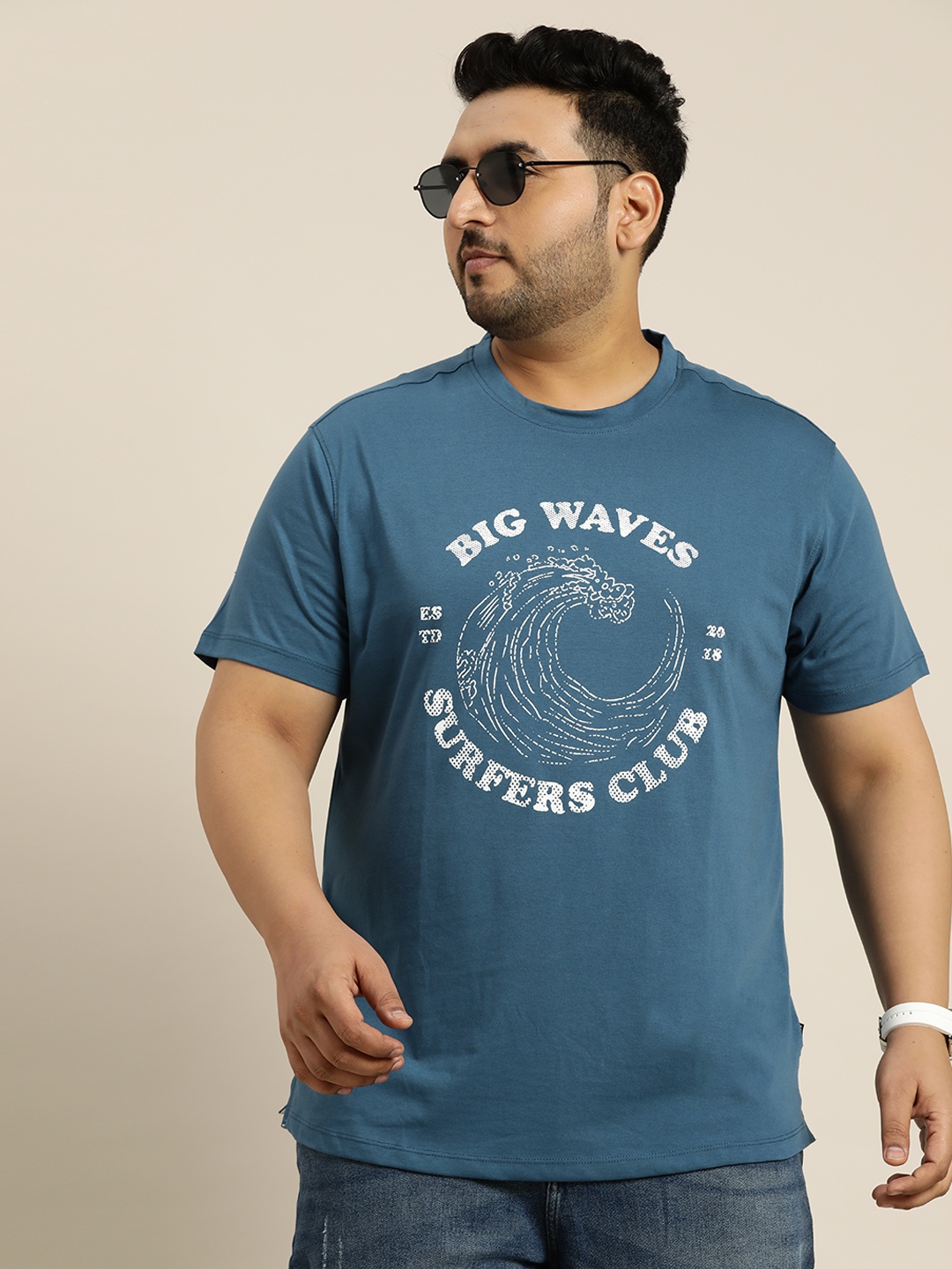

Sztori Men Plus Size Typography Printed T-shirt, Teal