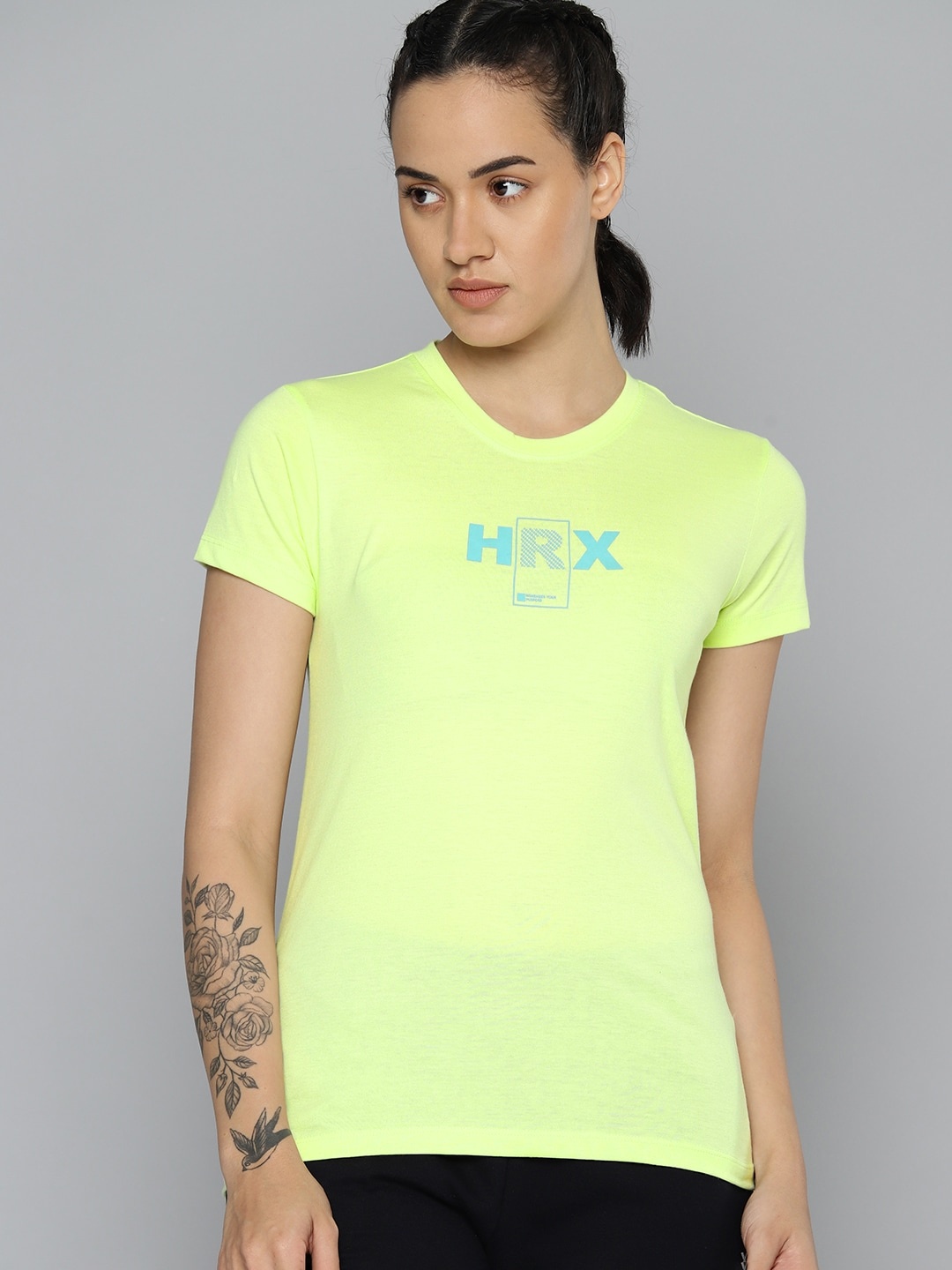 HRX by Hrithik Roshan Women Brand Logo Printed T-shirt, Lime green