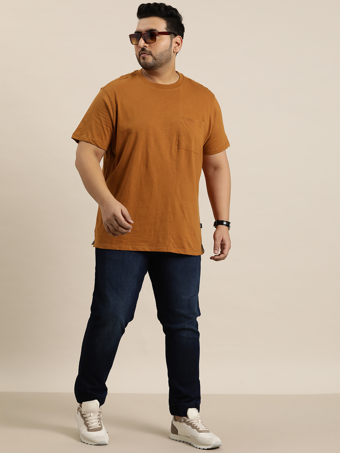 

Sztori Plus Size Pure Cotton T-shirt, Rust