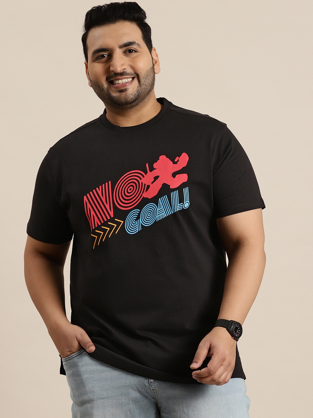 

Sztori Men Plus Size Disney Printed Pure Cotton T-shirt, Black