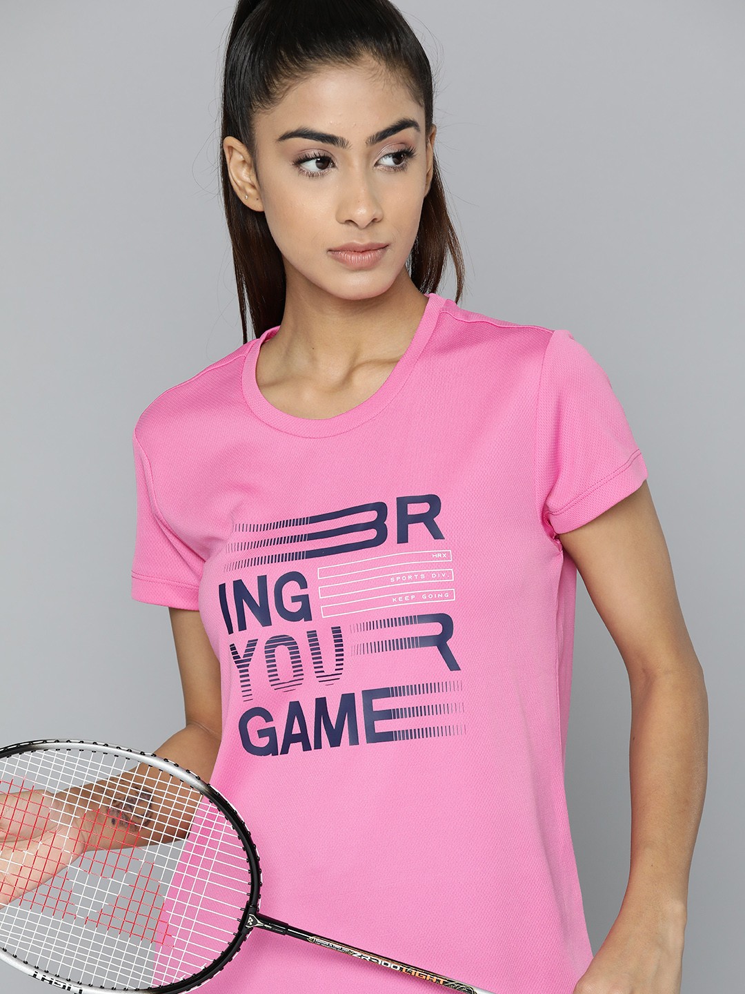 

HRX by Hrithik Roshan Rapid-Dry Typography Printed Racket Sports T-shirt, Pink