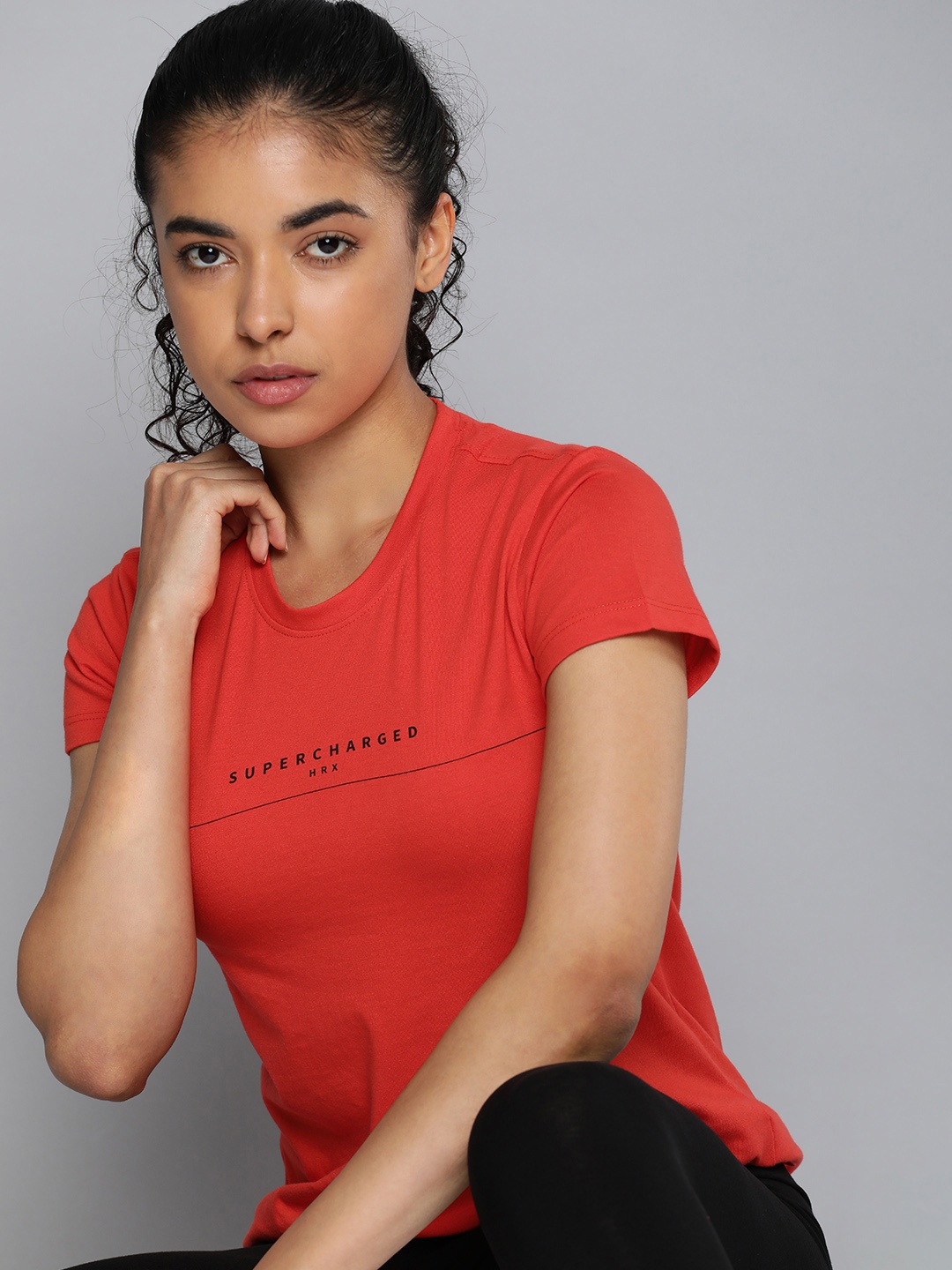 

HRX by Hrithik Roshan Typography Print Knitted Outdoor Sports T-shirt, Red