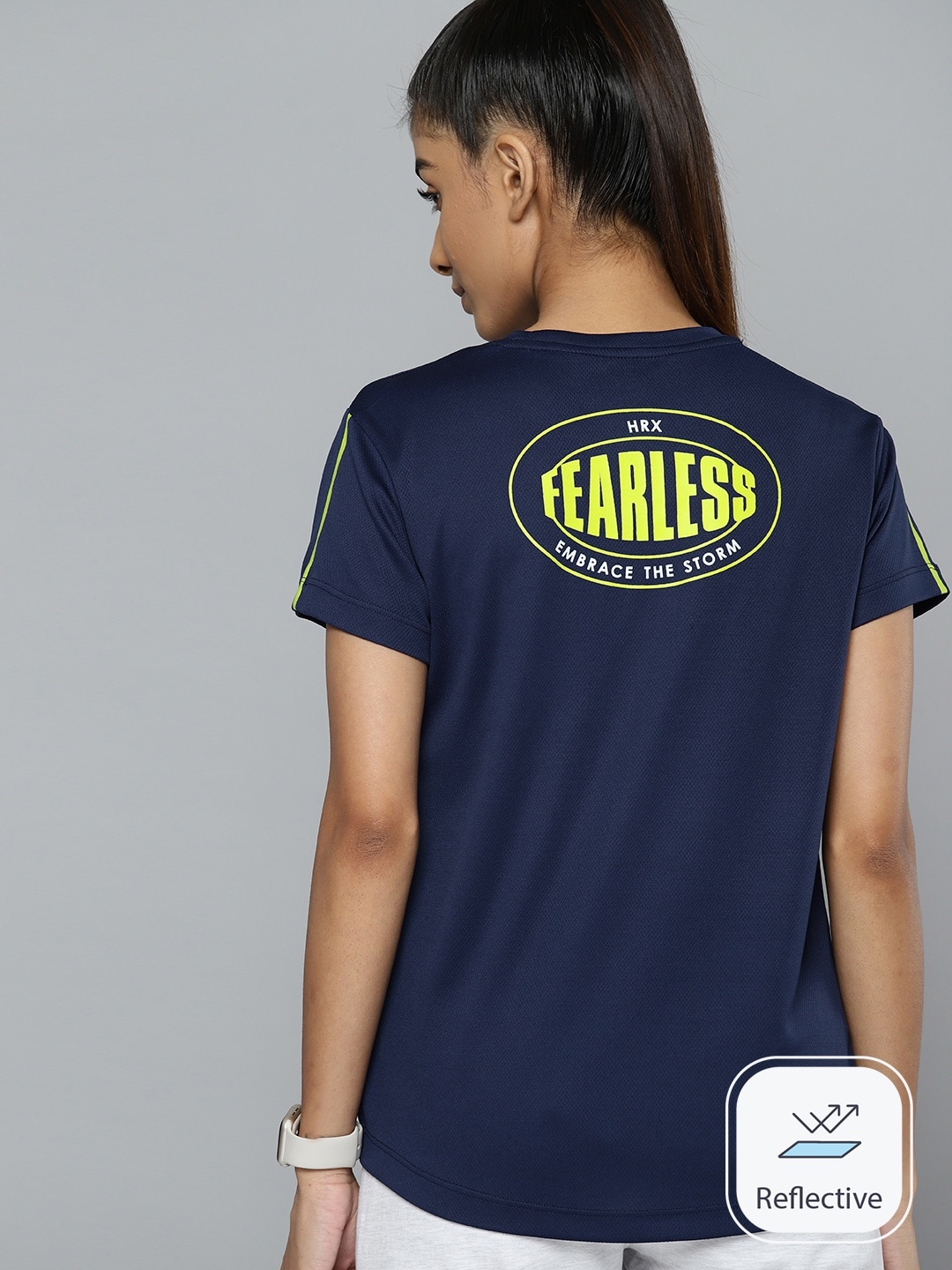 

HRX by Hrithik Roshan Women Typography Printed Rapid-Dry Training T-shirt, Navy blue