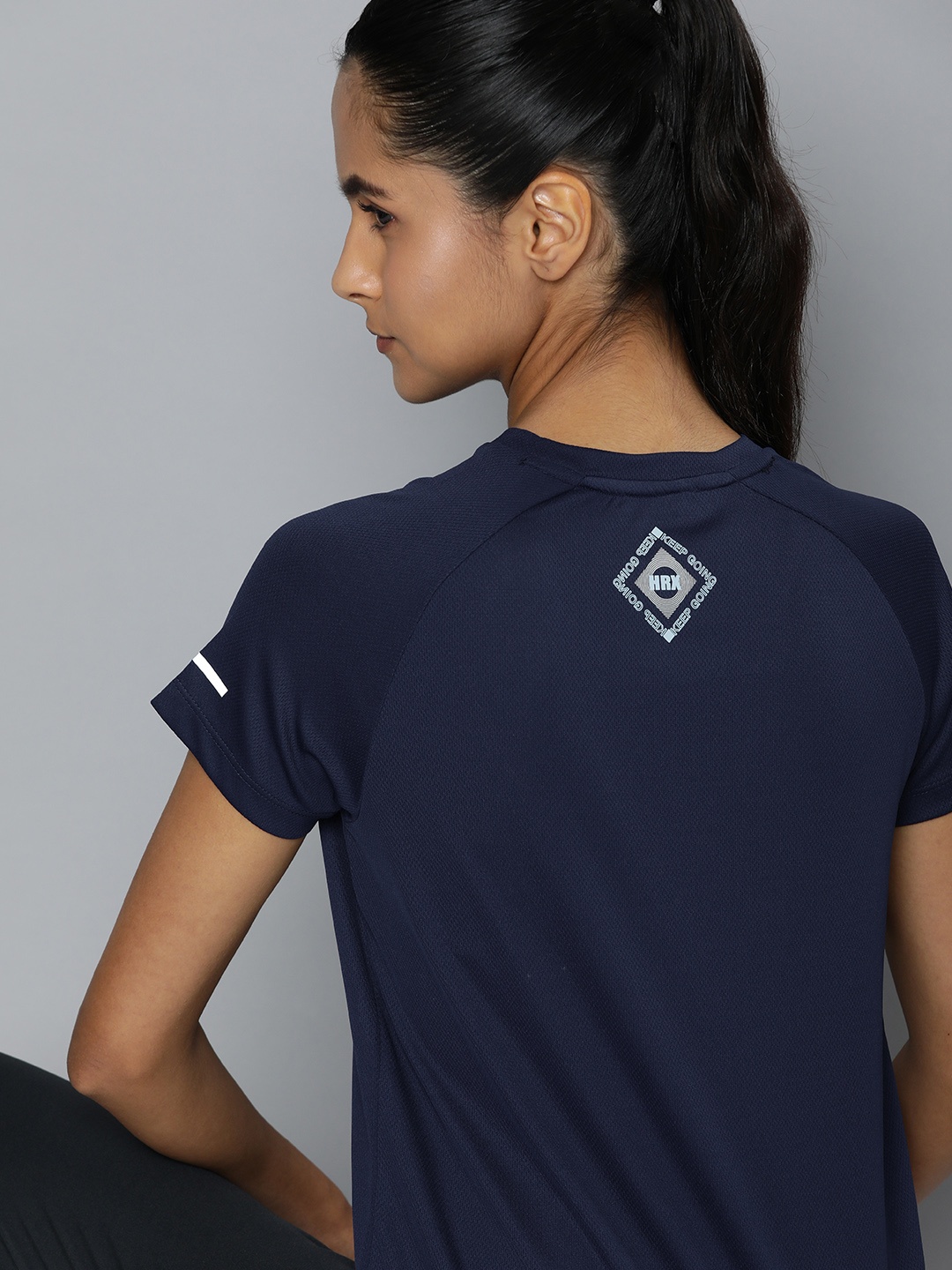 

HRX by Hrithik Roshan Round Neck Rapid-Dry Anti-Microbial Running T-shirt, Navy blue