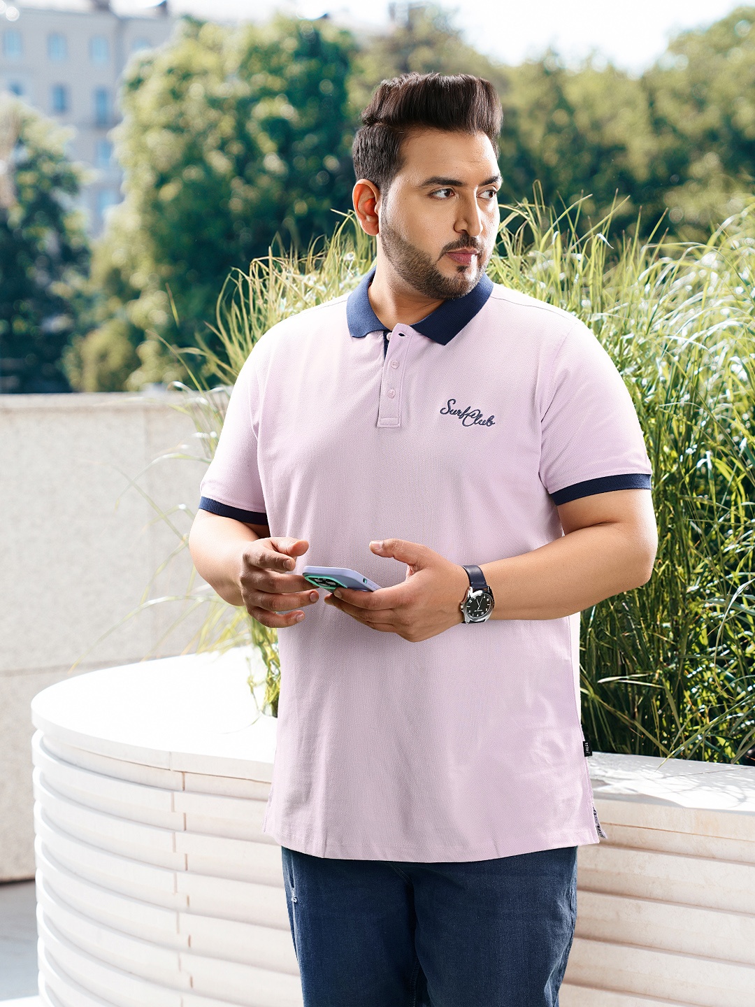 

Sztori Plus Size Polo Collar Pure Cotton T-shirt, Lavender