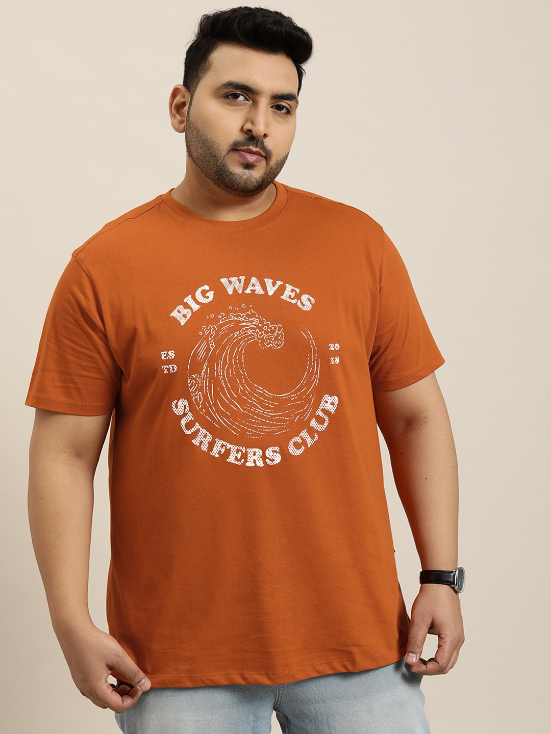 

Sztori Plus Size Typography Printed Pure Cotton T-shirt, Orange