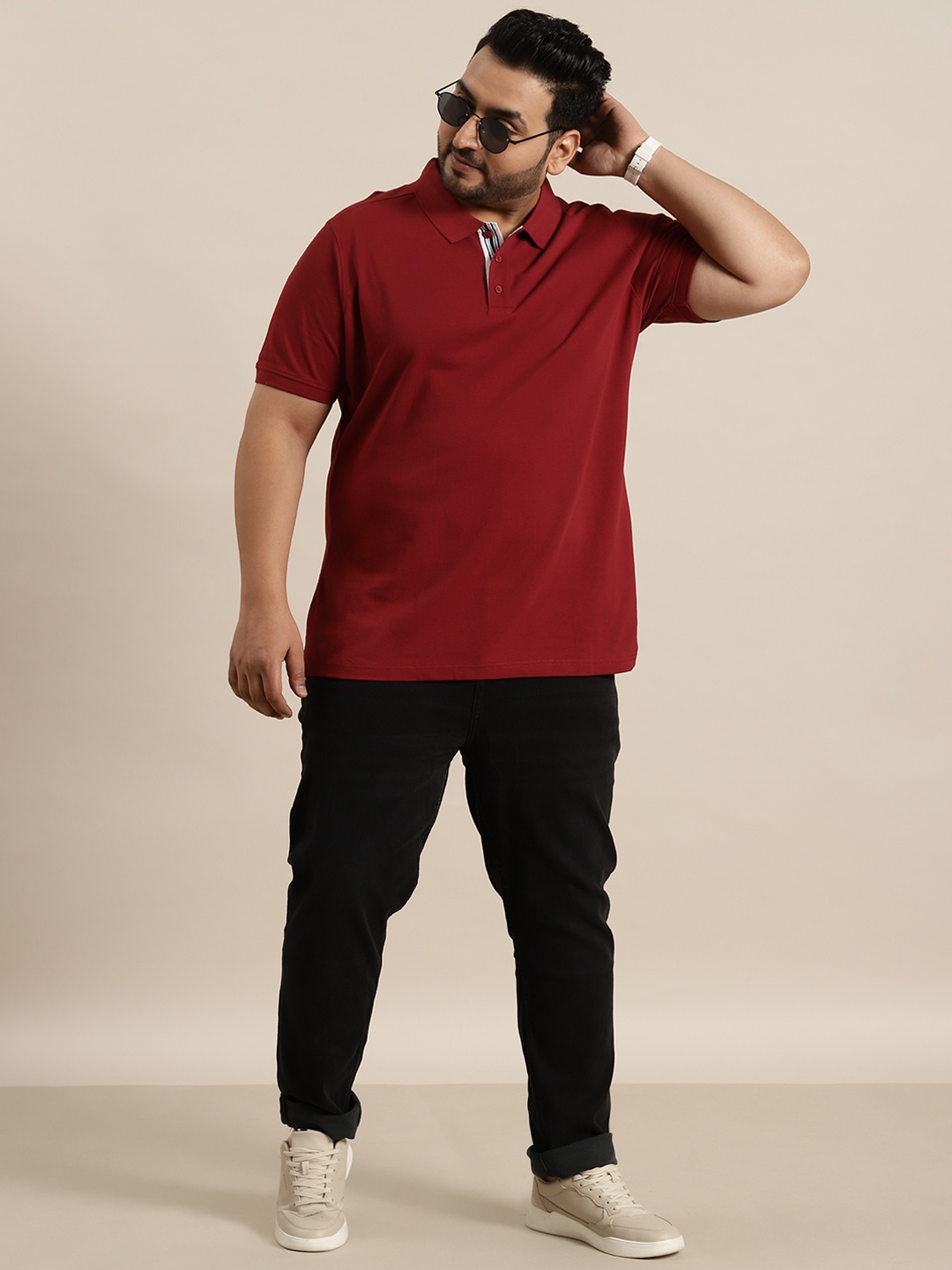 

Sztori Plus Size Pure Polo Collar T-shirt, Maroon