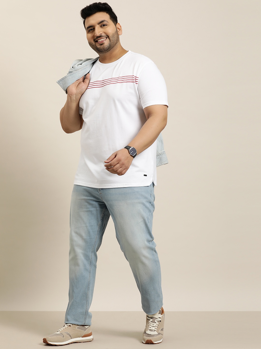

Sztori Plus Size Striped Pure Cotton T-shirt, White