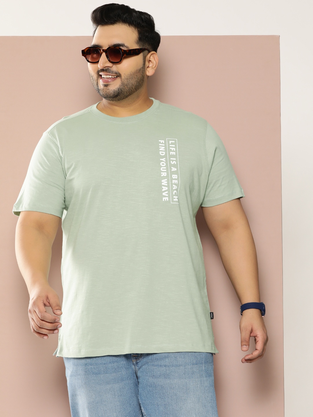 

Sztori Plus Size Typography Printed Pure Cotton T-shirt, Green