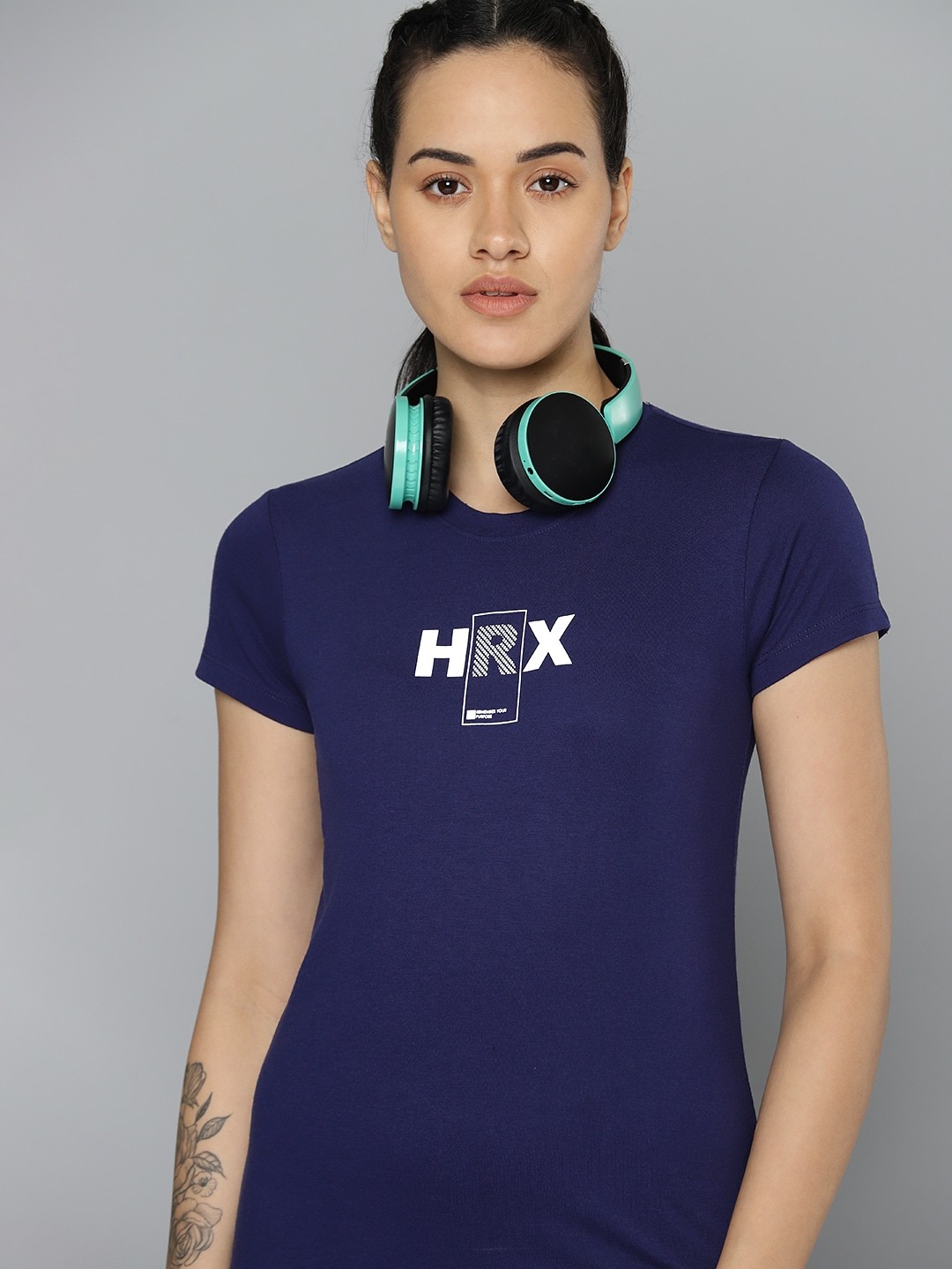 

HRX by Hrithik Roshan Women Brand Logo Printed T-shirt, Navy blue
