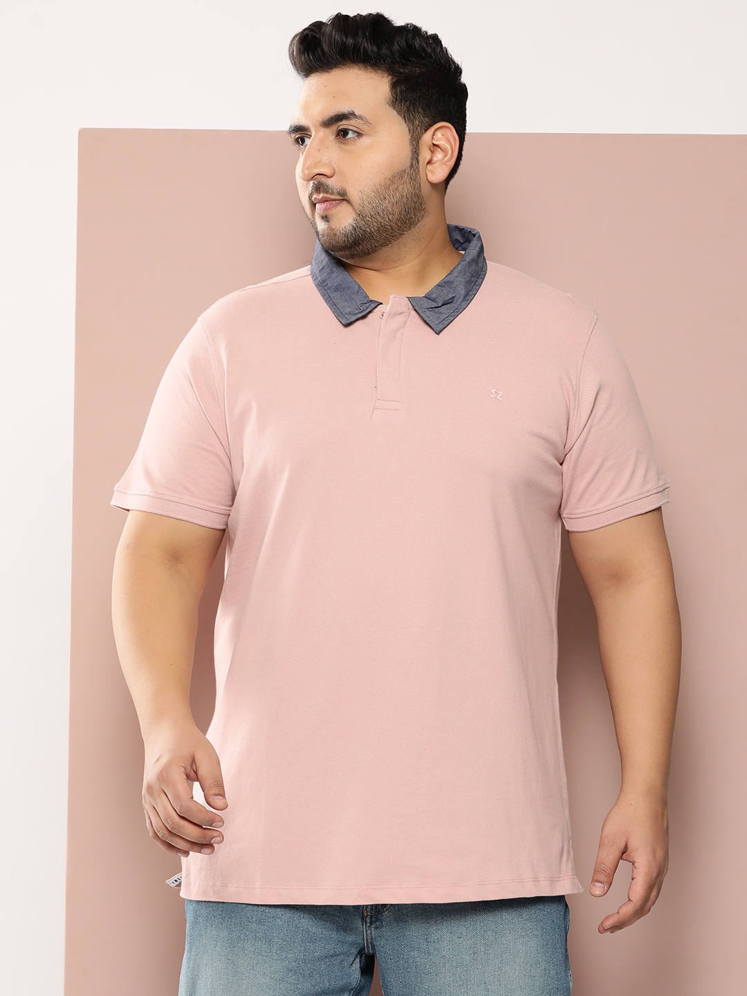 

Sztori Plus Size Polo Collar Pure Cotton T-shirt, Pink