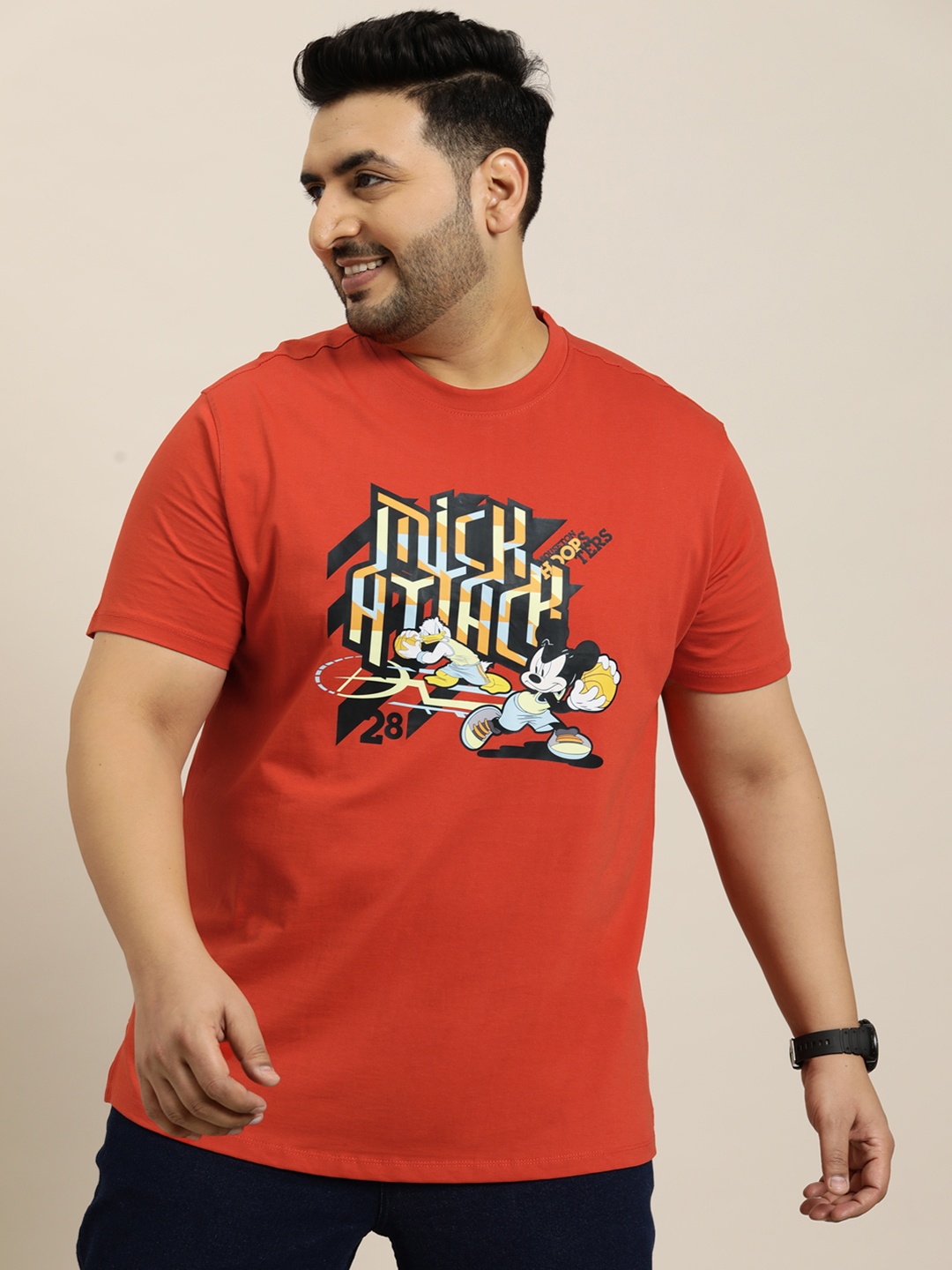 

Sztori Plus Size Mikey & Friends Printed Pure Cotton T-shirt, Coral