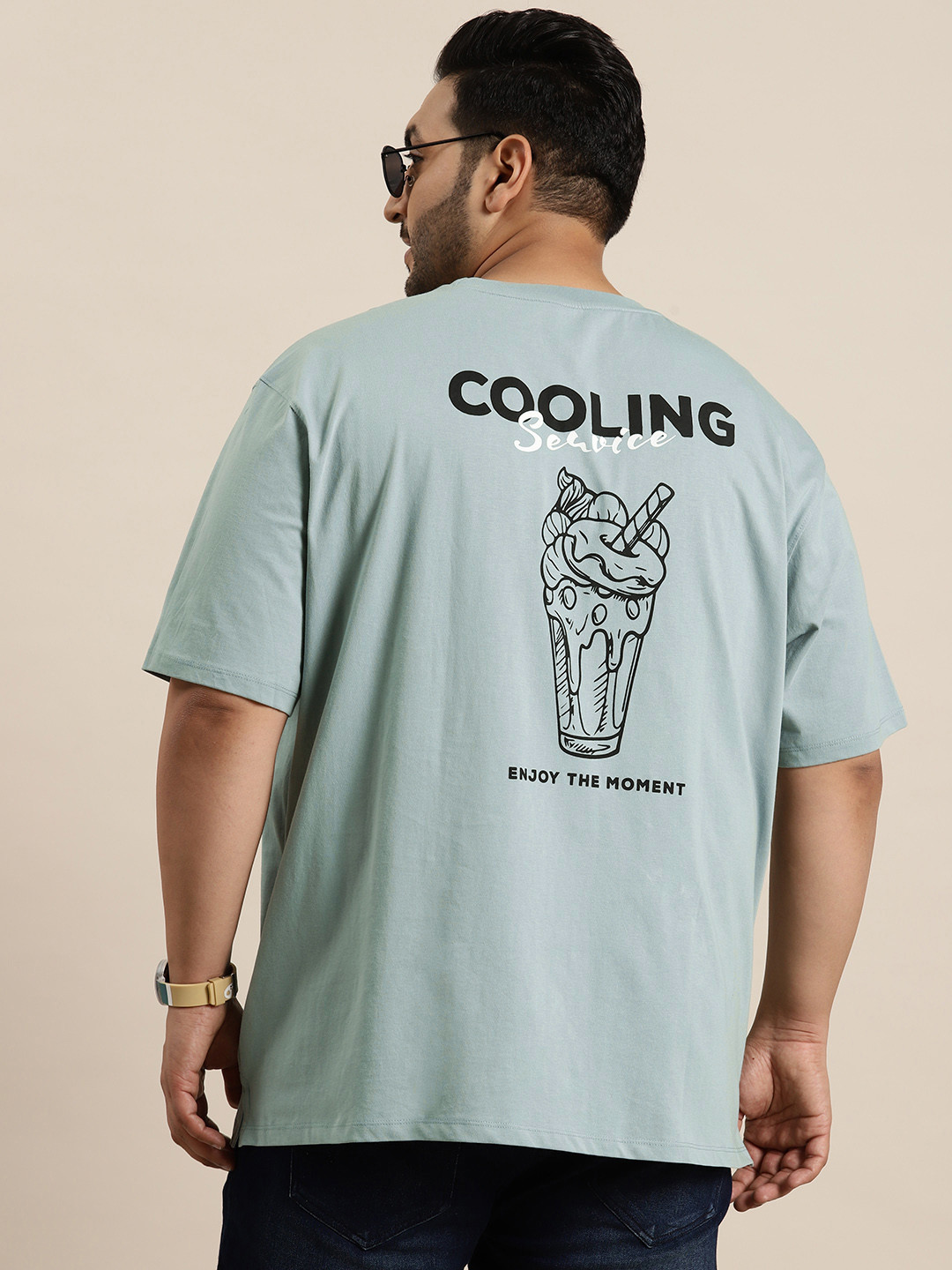 

Sztori Men Plus Size Relaxed Fit Typography Printed Pure Cotton T-shirt, Green