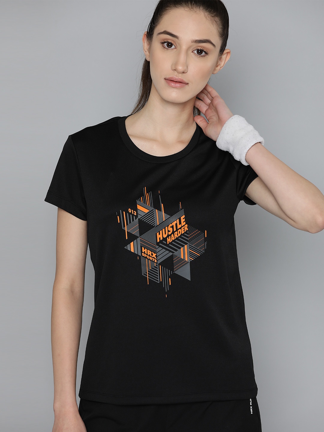 

HRX by Hrithik Roshan Printed Rapid-Dry Sports T-shirt, Black