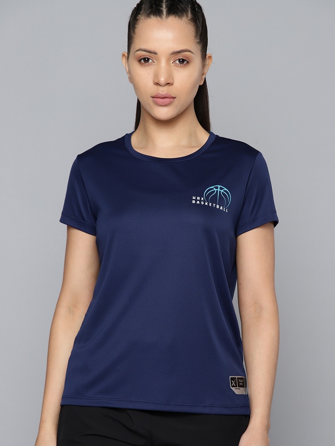 

HRX by Hrithik Roshan Women Typography Printed Rapid- Dry Antimicrobial Basketball T-shirt, Navy blue